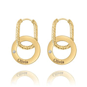 Boucles d’oreilles créoles gravées avec anneau torsadé et cristal